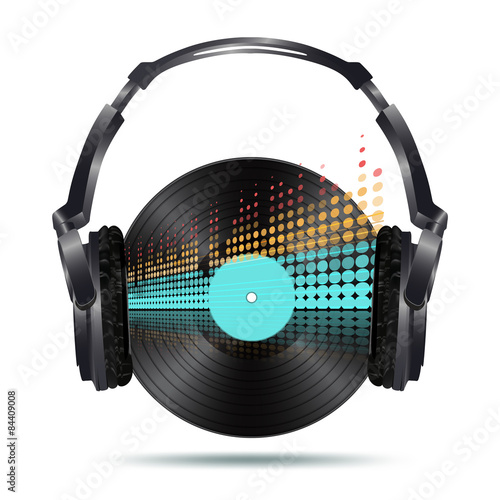 headphones with vinyl disk and equalizer