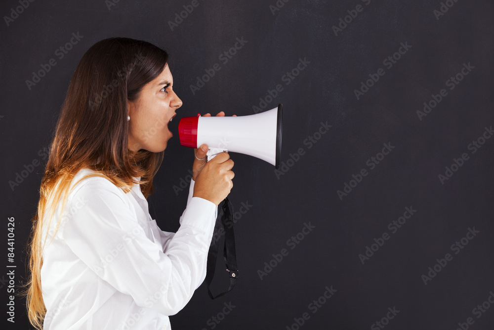 Woman with a loudspeaker Woman with a loudspeaker