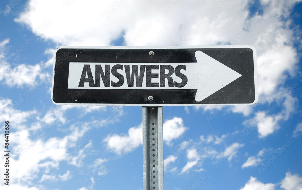 Answers direction sign with sky background Answers direction sign with sky background