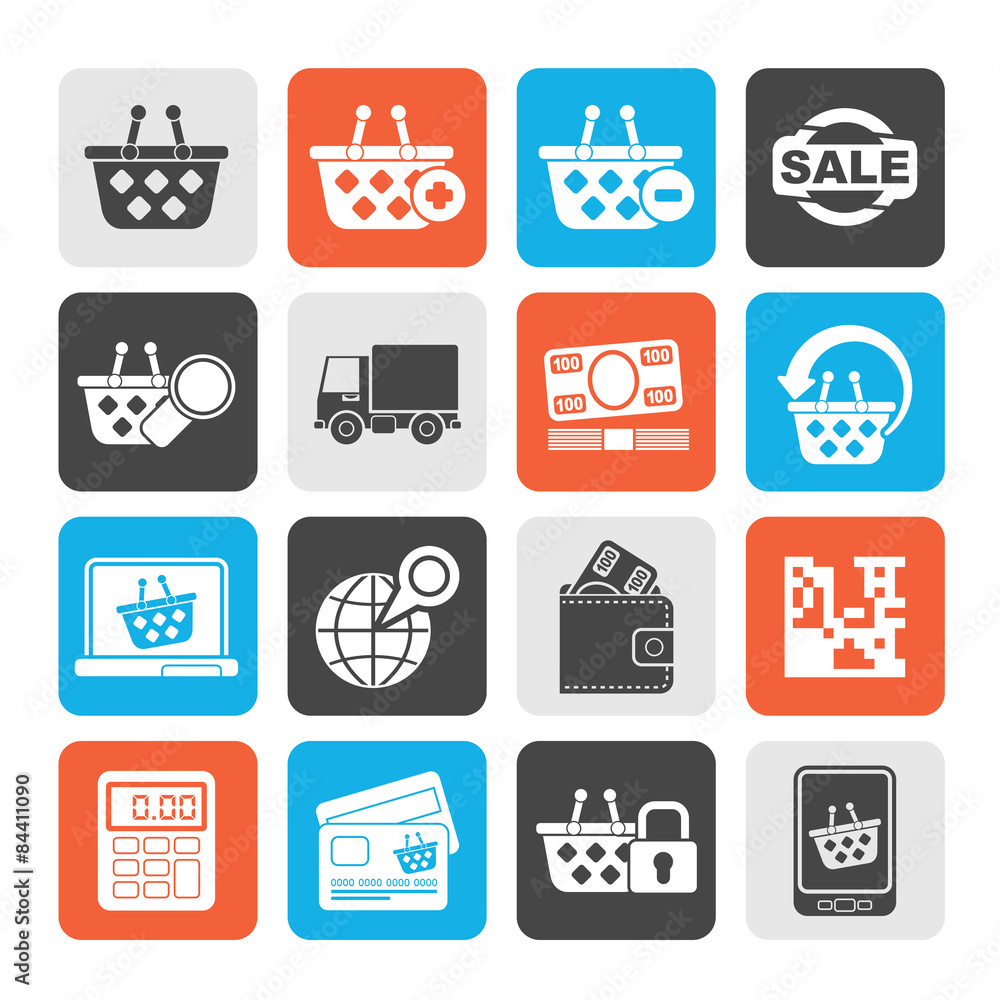 Silhouette shopping and retail icons - vector icon set