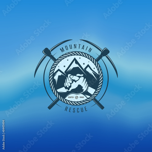 Mountain rescue vintage label.