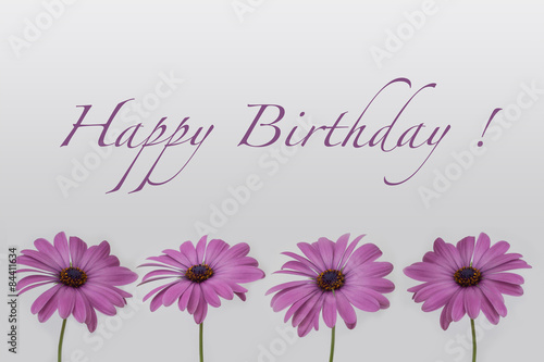 Happy Birthday  - pink flowers isolated on white