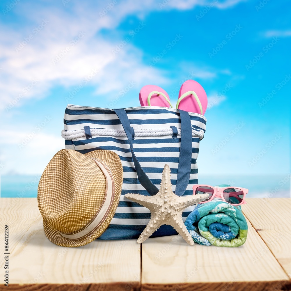 Naklejka premium Beach, Summer, Group of Objects.