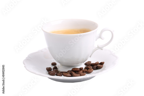white mug of coffee beans isolated on white background ceramic china chicory