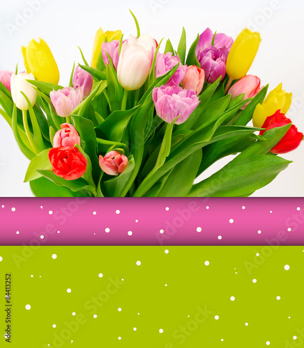 Fototapeta Naklejka Na Ścianę i Meble -  bouquet of white tulips flowers mothers day celebration birthday