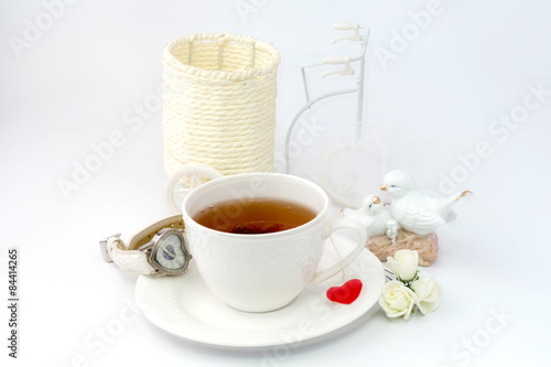 Tea heart on a white background organic eco healthy life relaxation