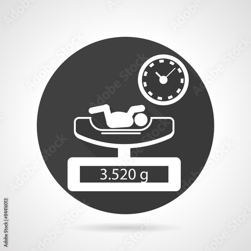 Weighing newborn black round vector icon