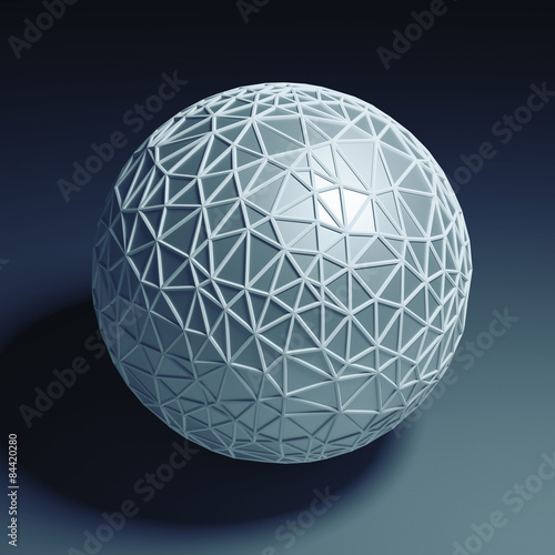 Blue polygonal 3D sphere isolated with clipping path