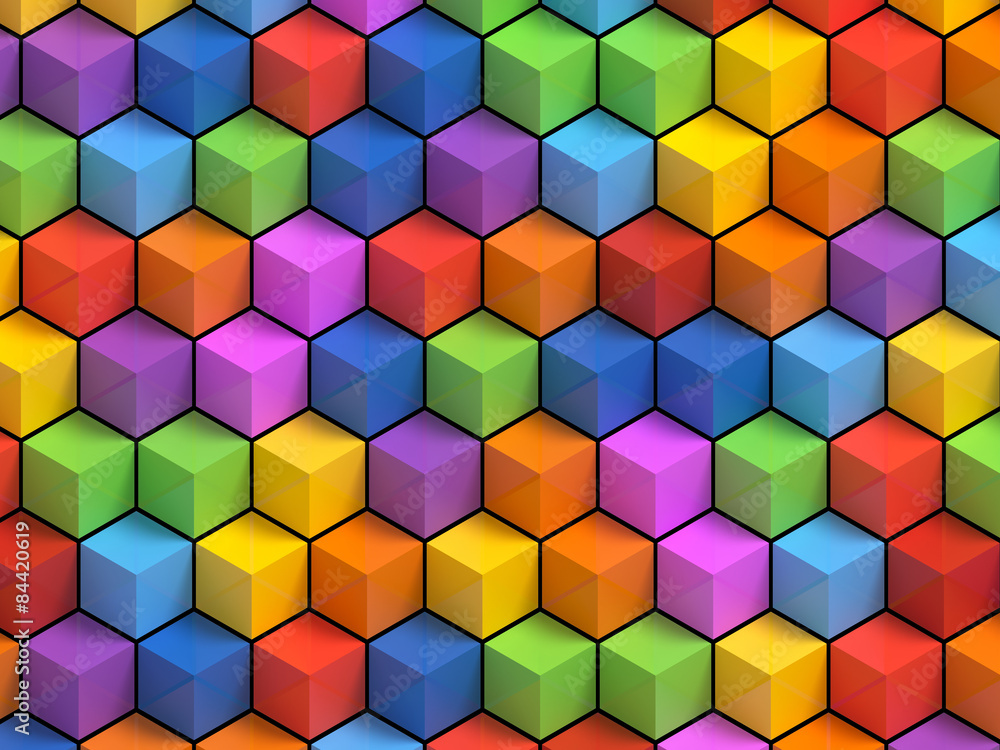 Abstact colorful cubes - 3D geometric background Abstact colorful cubes - 3D geometric background