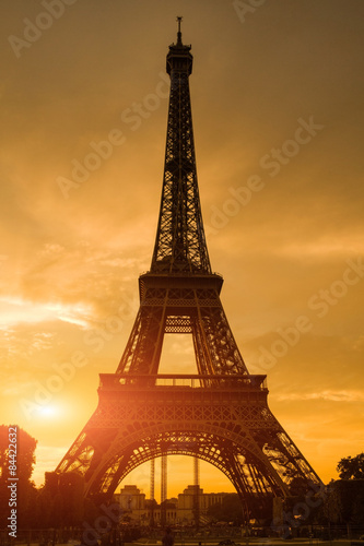 silhouette of eiffel tower in Paris with sunset