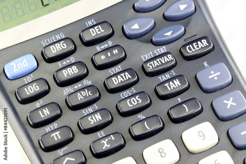 Detail view of a modern scientific calculator Detail view of a modern scientific calculator