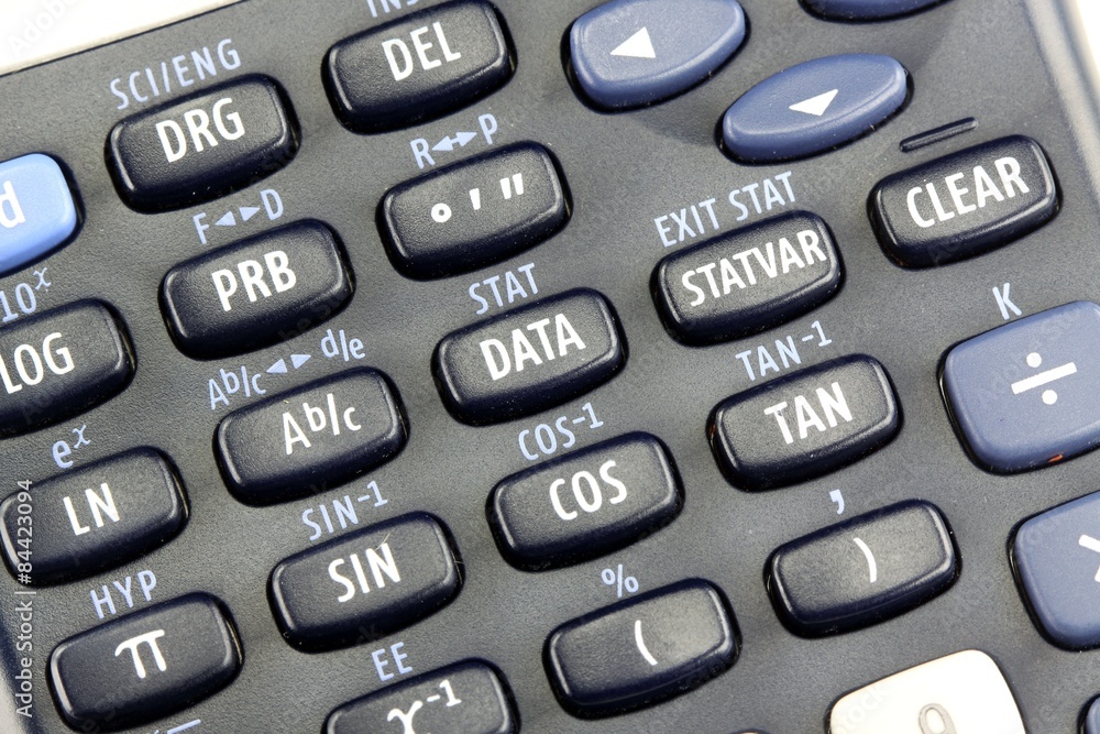 Detail view of a modern scientific calculator Detail view of a modern scientific calculator