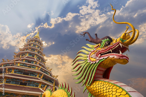 Dragon statue and pagoda at Hyuaplakang temple ,Thailand photo