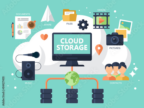 Flat modern icons for cloud storage concept