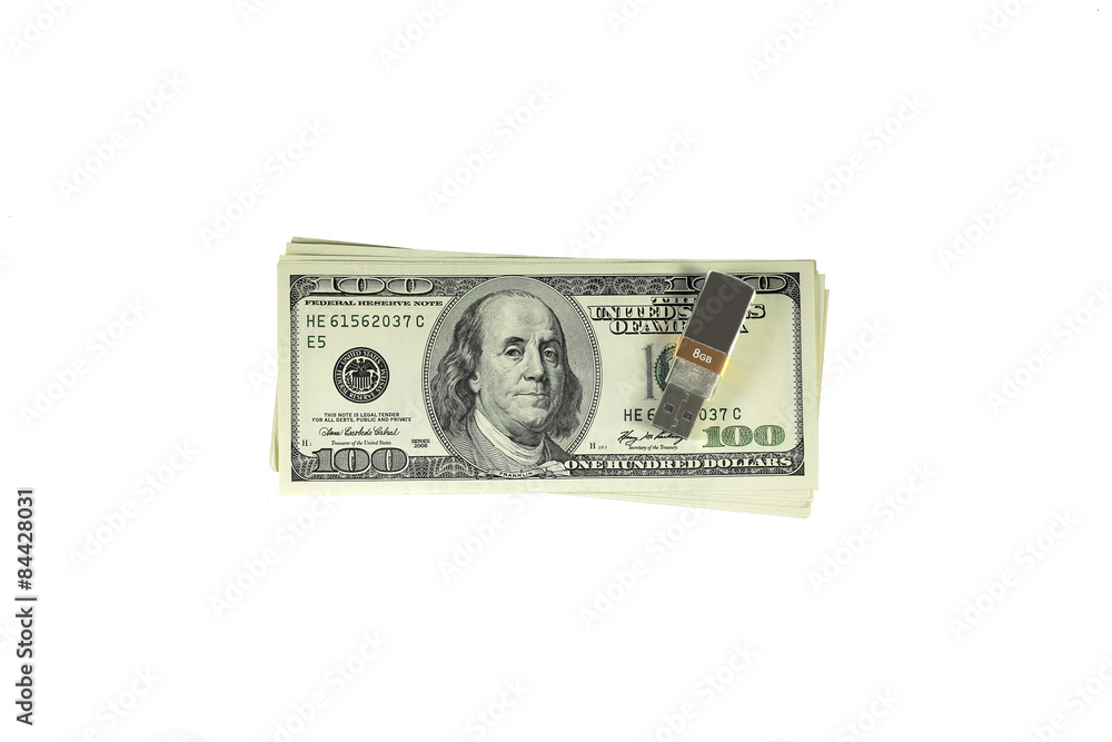 Information is money, flash driver and stack of dollars Information is money, flash driver and stack of dollars