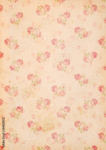 stained vintage paper background with roses
