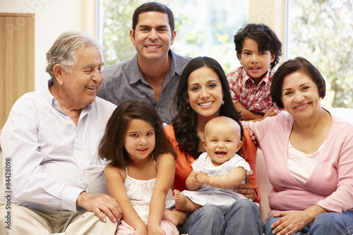 3 generation Hispanic family at home