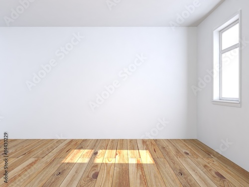 Empty white room with wooden floor