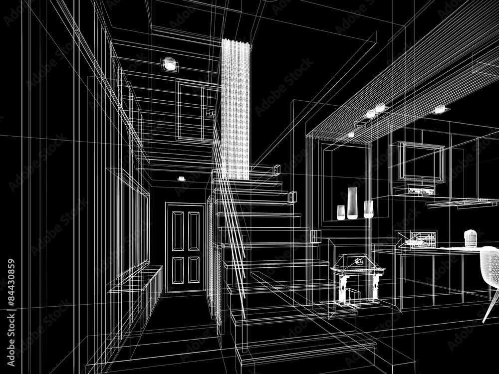 sketch design of stair hall ,3dwire frame render sketch design of stair hall ,3dwire frame render
