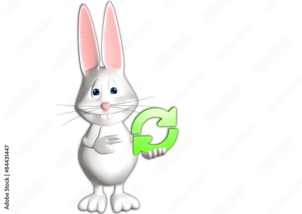 Fototapeta premium Hase Recycle Recycling Reload 3D weiß zeigen Comic
