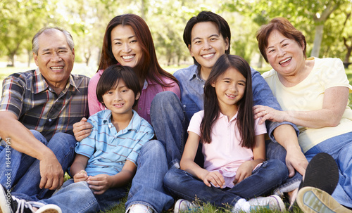 Portrait multi-generation Asian family in park