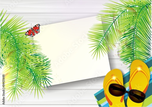 Hintergrund mit Palmen und Strandutensilien