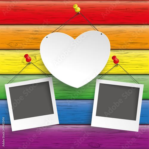 Square Rainbow Wood Heart Photo