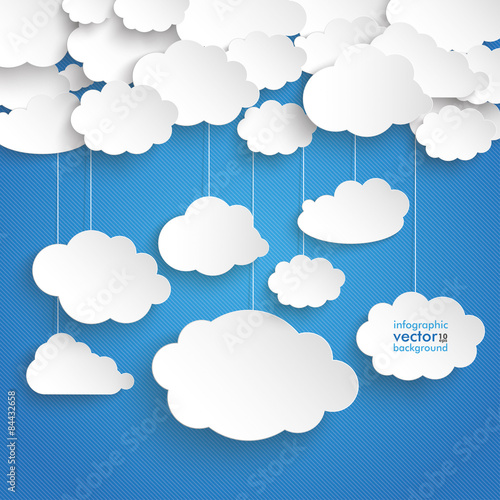 Paper Sticker Clouds Stiped Blue Sky