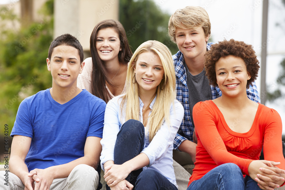 Fototapeta premium Multi racial student group sitting outdoors