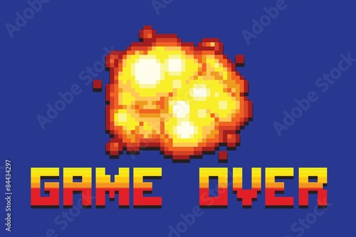 explosion game over message pixel art style retro illustration