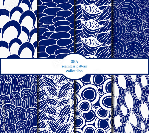set of sea seamless pattern. vector