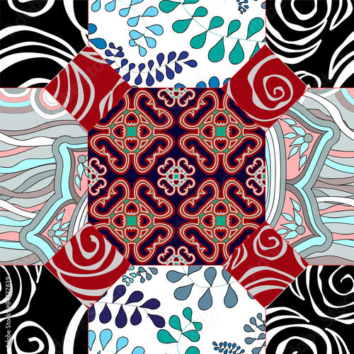 seamless patchwork pattern with flowers - stock vector