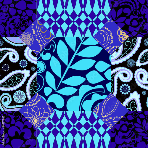 seamless patchwork pattern with flowers - stock vector