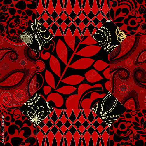 seamless patchwork pattern with flowers - stock vector