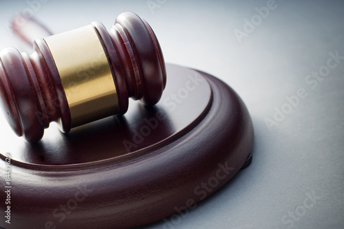 Still Life of Wooden Gavel Resting on Sound Block