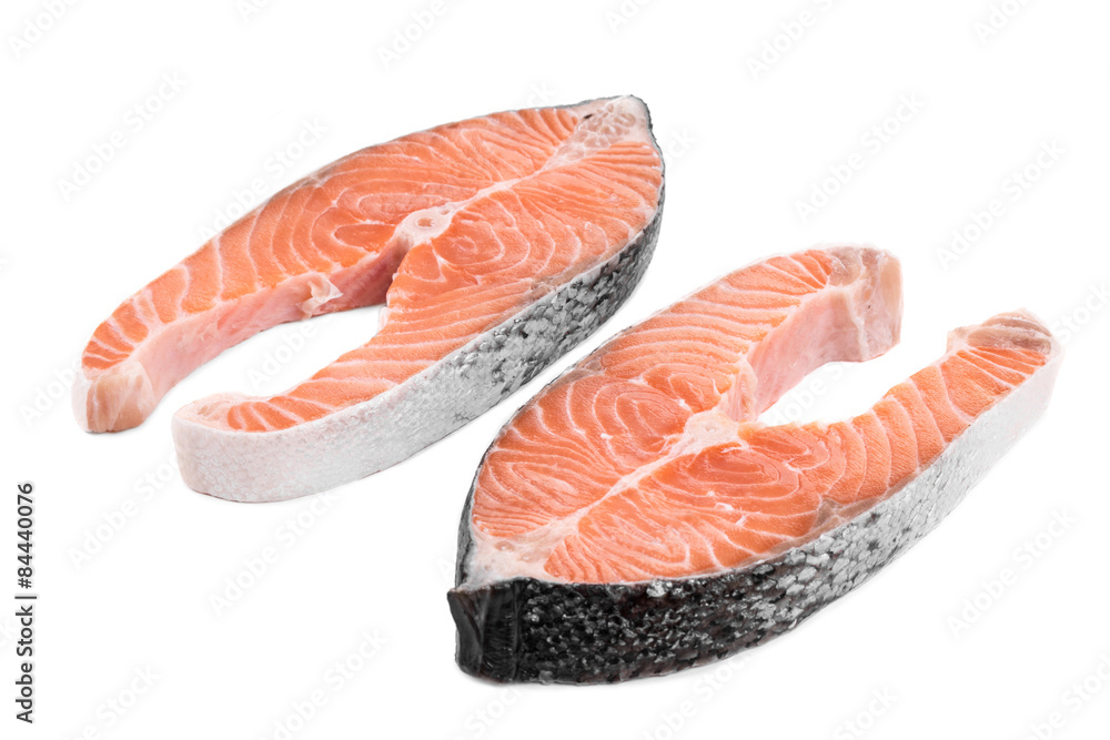 Two fresh salmon steaks. Two fresh salmon steaks.