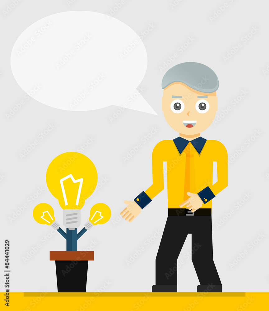 Young businessman talking about his new idea. Growing light Young businessman talking about his new idea. Growing light