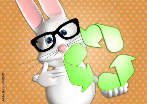 Hase recycle recycling Symbol 3D weiß zeigen Comic