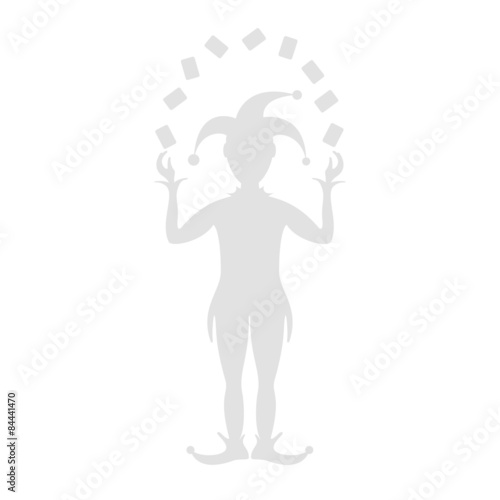 Grey silhouette of joker playing with cards 
