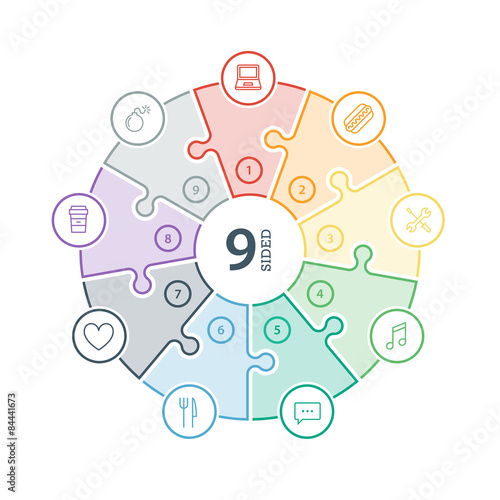 Numbered flat rainbow colored puzzle presentation infographic chart