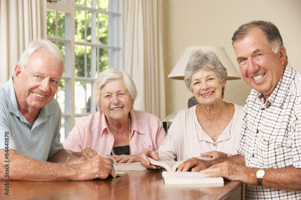 Group Of Senior Couples Attending Book Reading Group Group Of Senior Couples Attending Book Reading Group