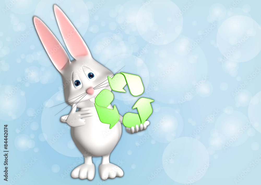 Hase recycle recycling Symbol 3D weiß zeigen Comic Hase recycle recycling Symbol 3D weiß zeigen Comic