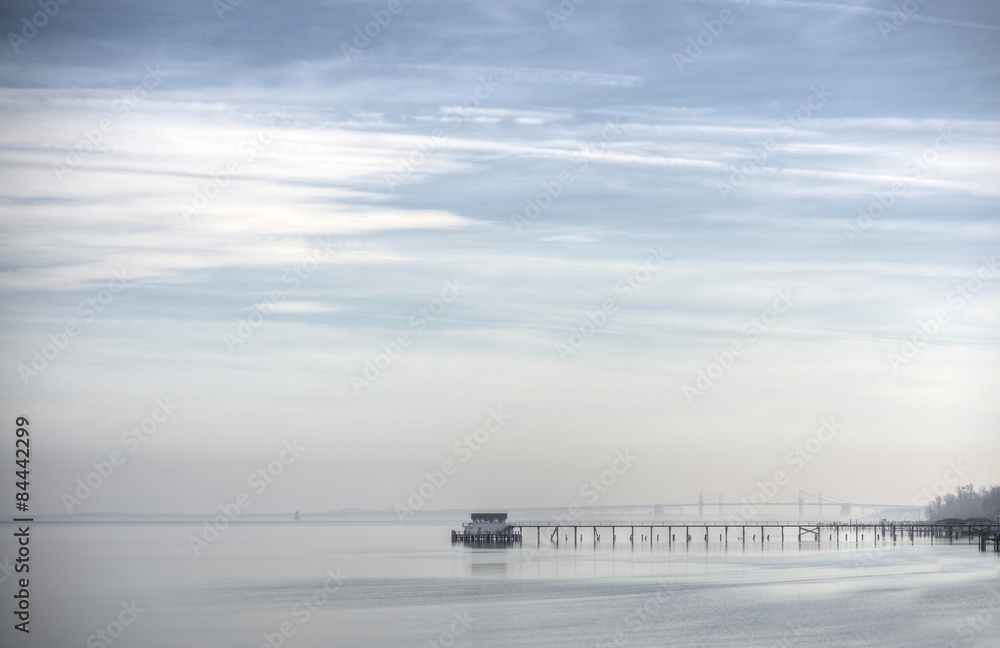 Boat house on the Chesapeake Bay during a misty day Boat house on the Chesapeake Bay during a misty day