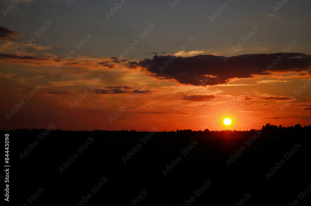 Landscape in sunset backlight. Russian nature