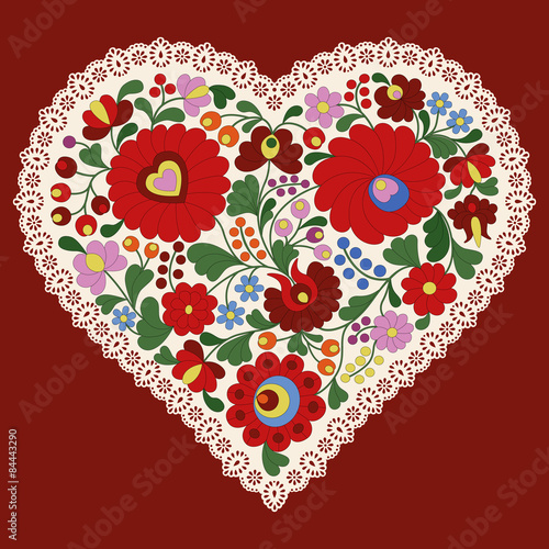 Hungarian embroidery heart with lace edge