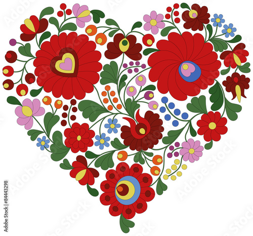Heart made from traditional Hungarian embroidery pattern