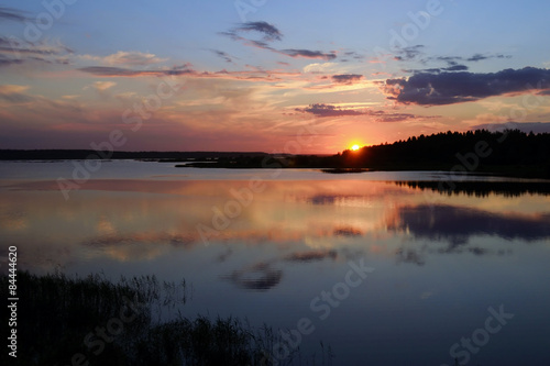 River in sunset backlight. Russian nature