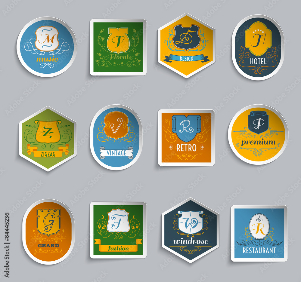 Monogram shields stickers set