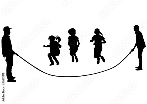 Silhouettes of a little girl in a dress on a white background