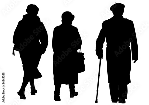 Elderly people with cane one white background